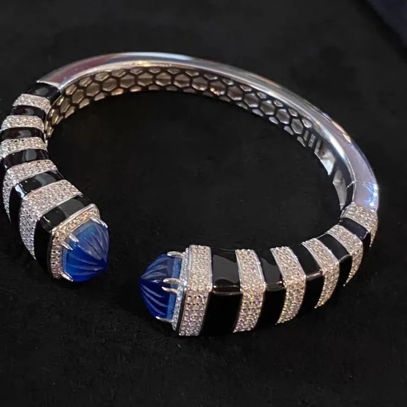 Romantic Blue Zircon Cuff Bangle