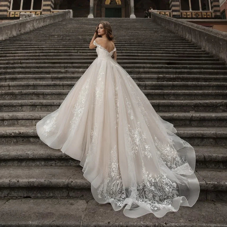 Exquisite Off Shoulder Bridal Appliqued Dress