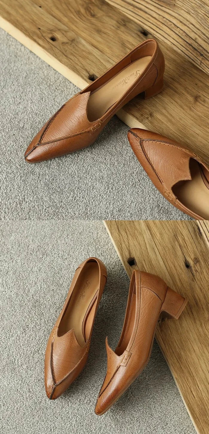 Pointed Toe Women's Natural Leather Pumps