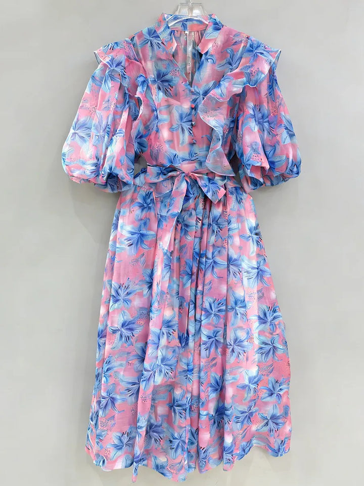 Refined Spliced Ruffles Loose Dress