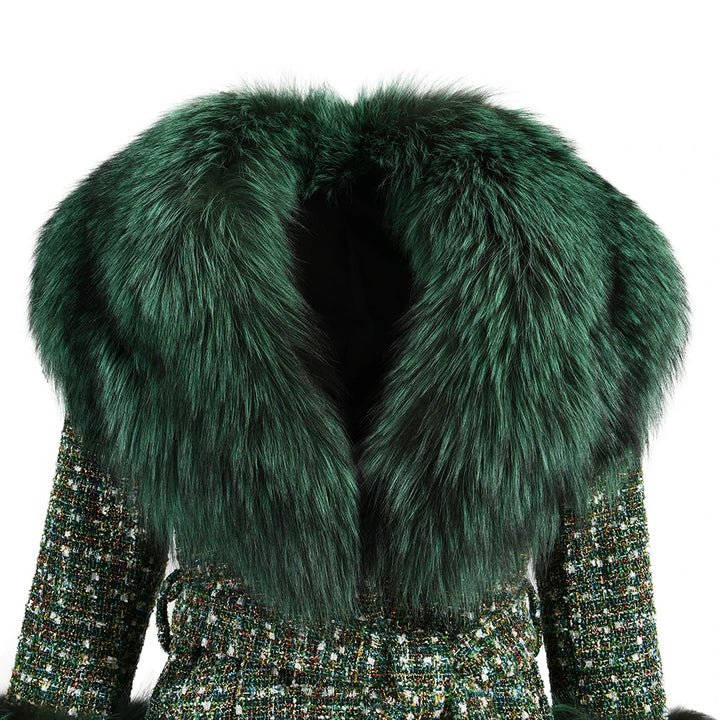 Luxury Big Real Fur Collar Trench Coat