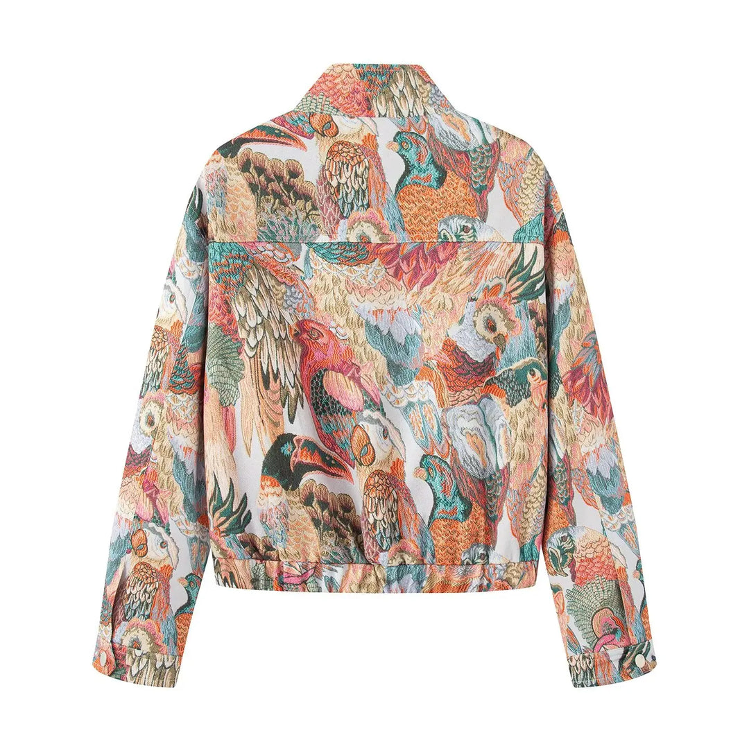 Vibrant Peacock Print Short Jacket