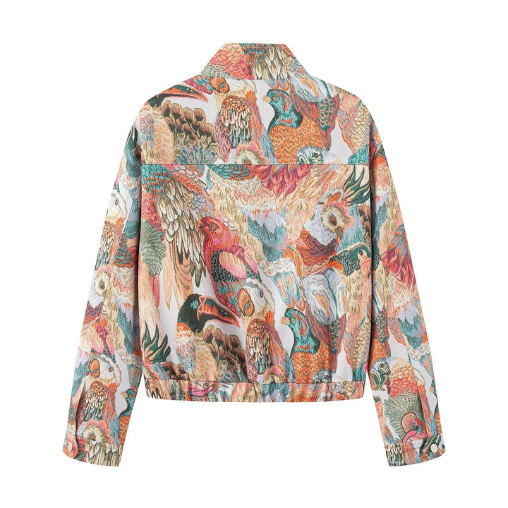 Vibrant Peacock Print Short Jacket