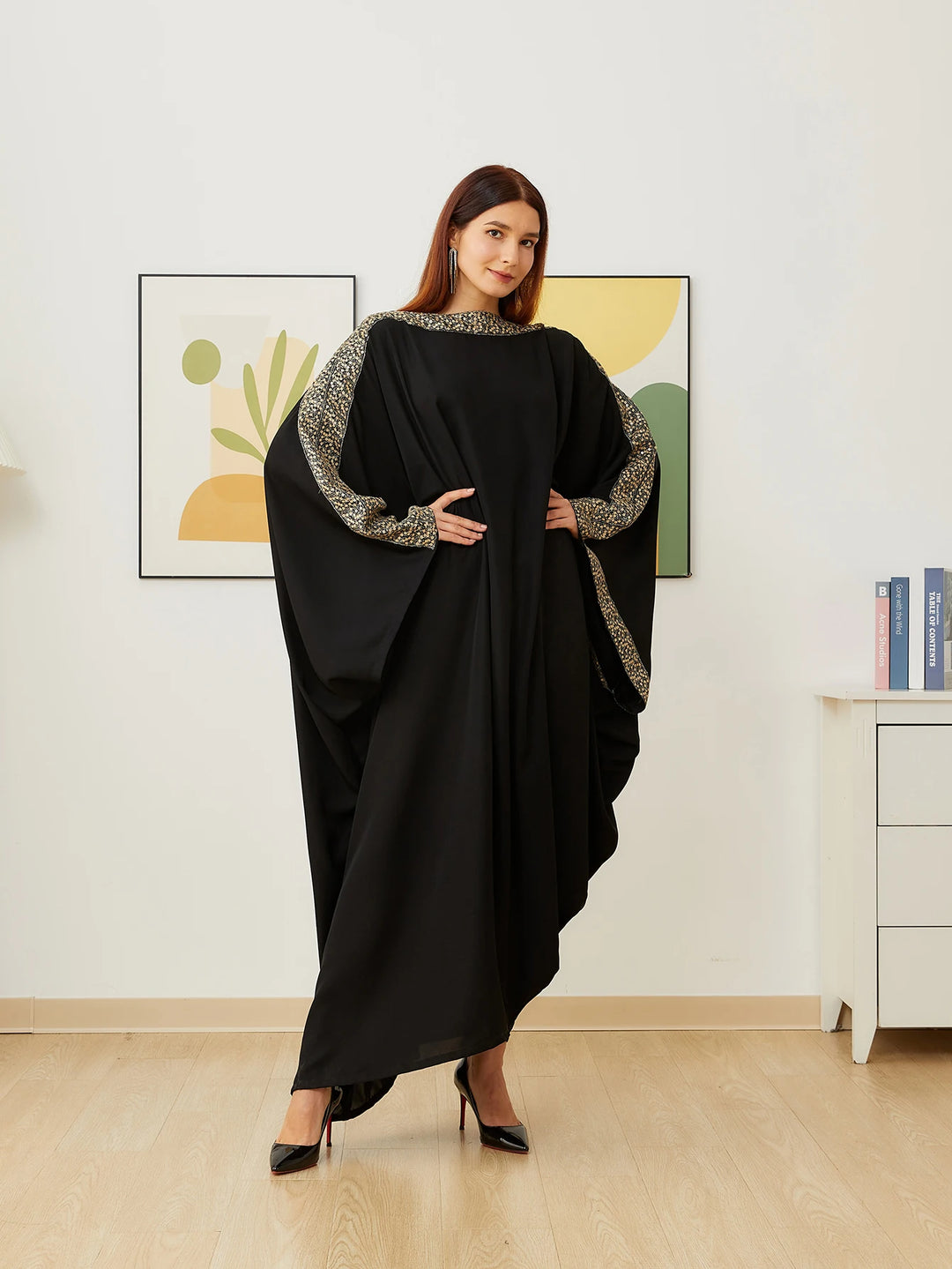 Luxury Ultra Black Long Loose Kaftan
