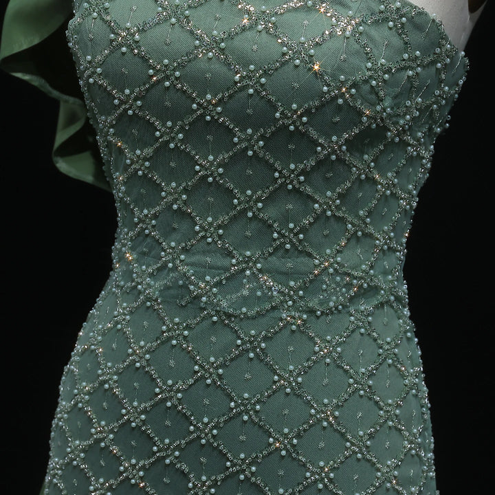 Luxury Green Beaded One Shoulder Evening Dress