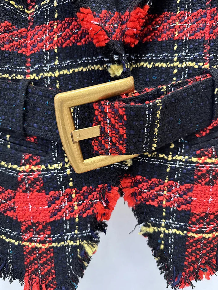 Premium Plaid Tweed Slim Blazer Jacket