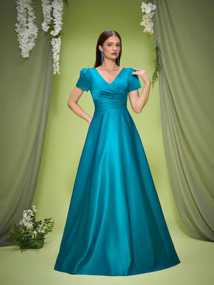 Classic Satin Puff Sleeves Dress