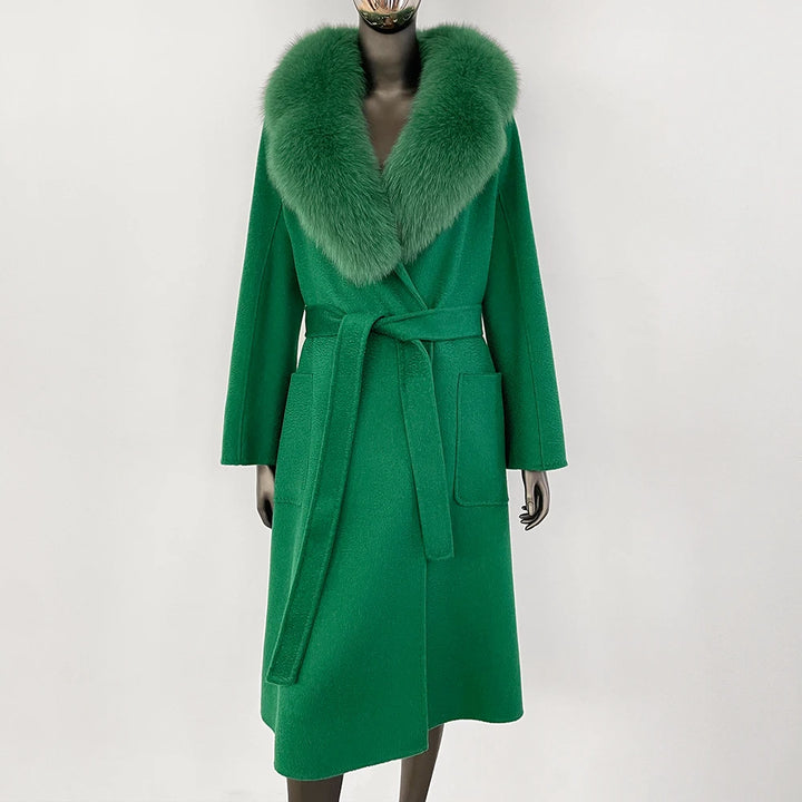 Elegant Natural Wool Fur Long Coat