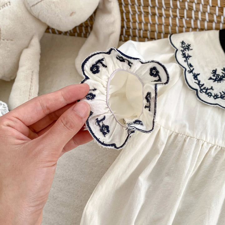 Cute Lapel Embroidered Girl's One-Piece Dress