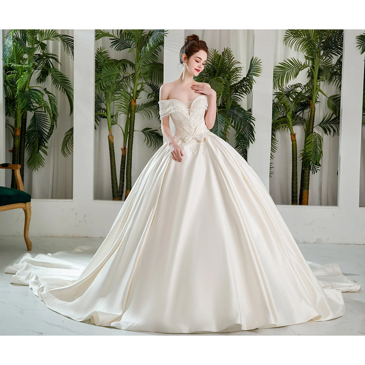 Total Appeal Off-Shoulder Satin Wedding Dress