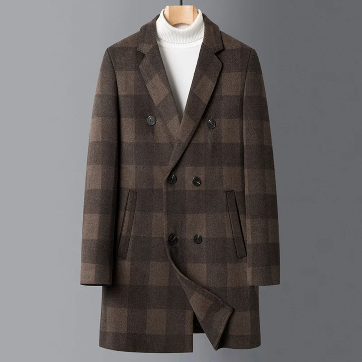 Classy Plaid Woolen Trench Coat
