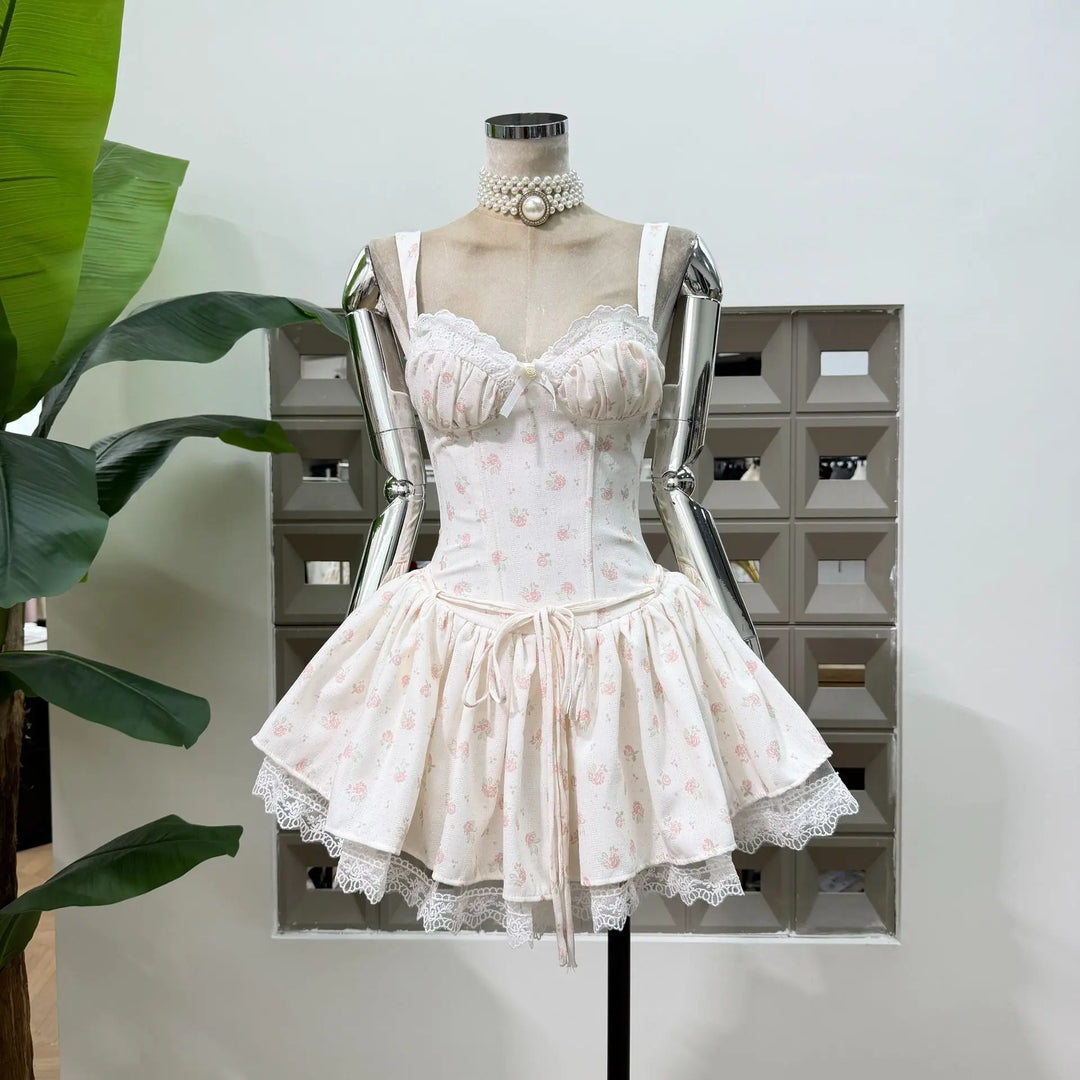 Delightful Low Cut Corset Waist Mini Dress