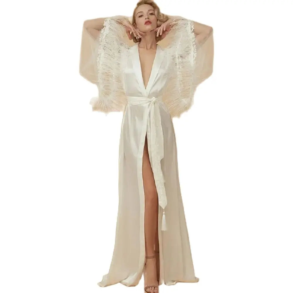 Flare Sleeves Silk Bridal Bathrobe