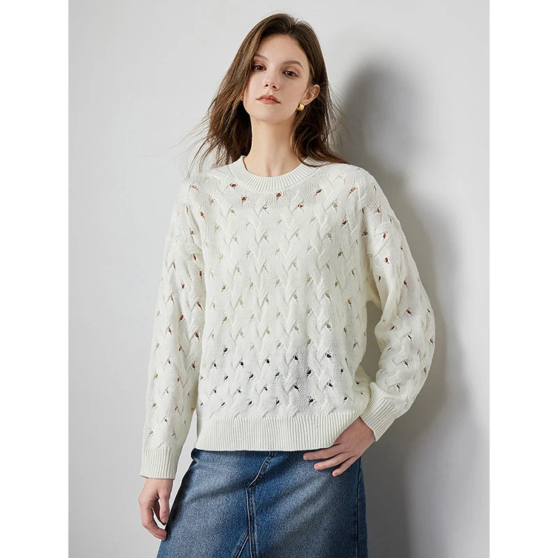 Hollow Out Knit Pullover Tops