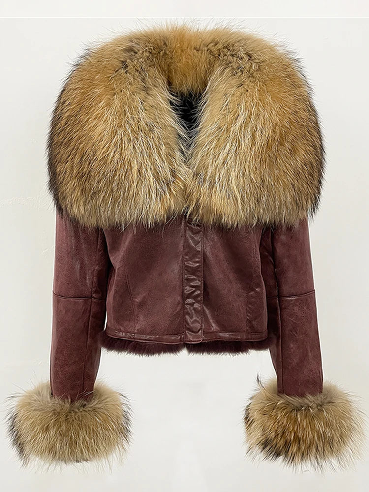 Luxurious Suede Real Warm Fur Short Coat