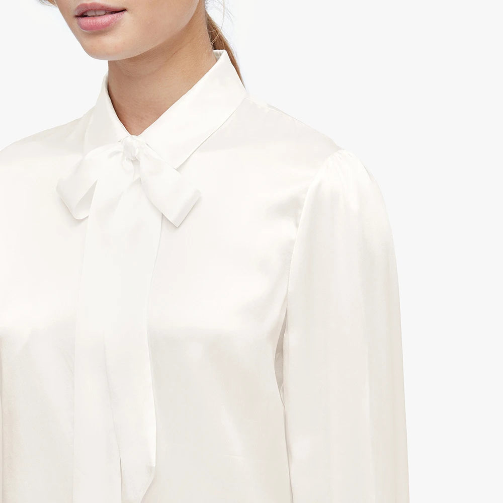 Refined Pure Silk Bow Tie Blouse