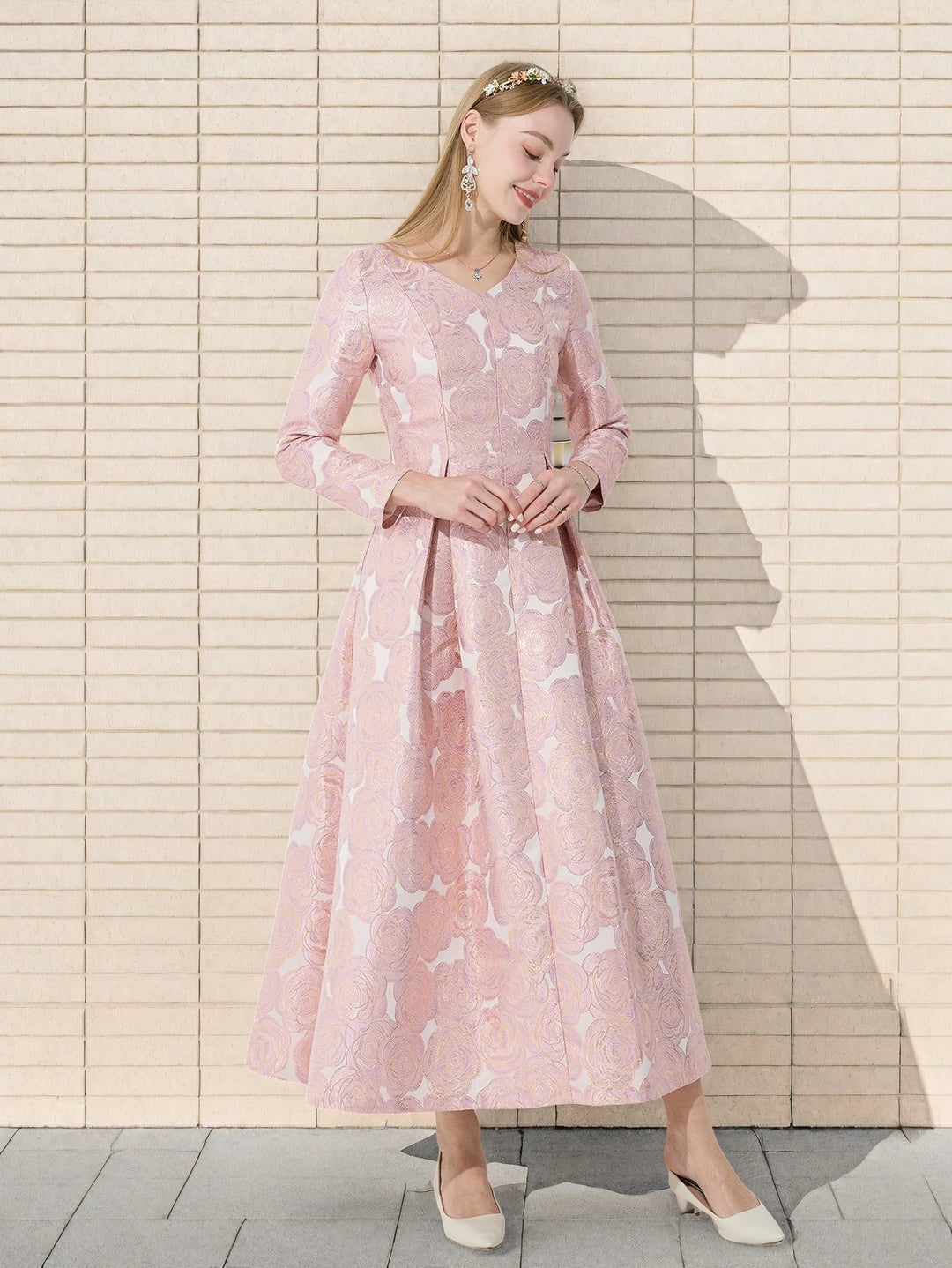 Vintage Jacquard Floral Maxi Dress