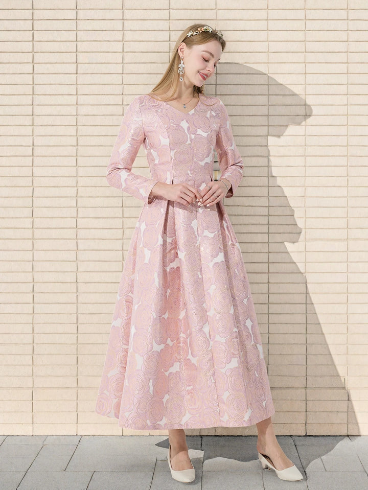 Vintage Jacquard Floral Maxi Dress