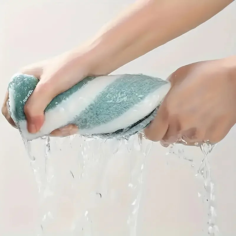 Green-and-white striped towel being wrung over a water basin