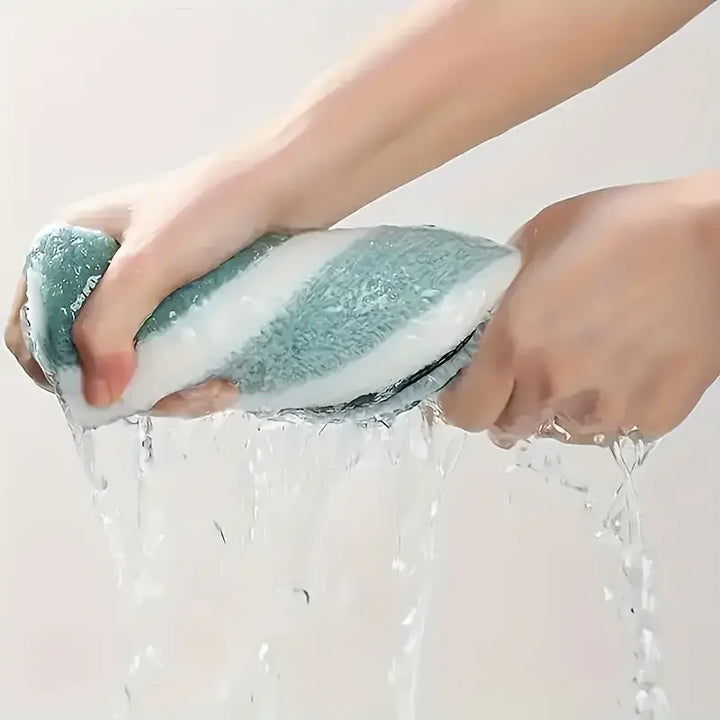 Green-and-white striped towel being wrung over a water basin