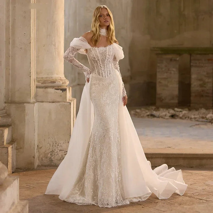 Sparkling Tulle Sweep Train Bride Dress