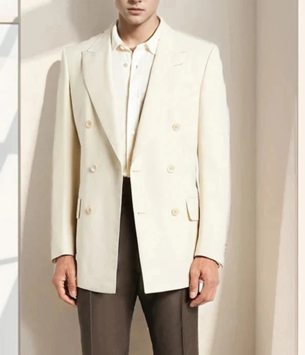 Classic Double-breasted Off-White Suit Blazer