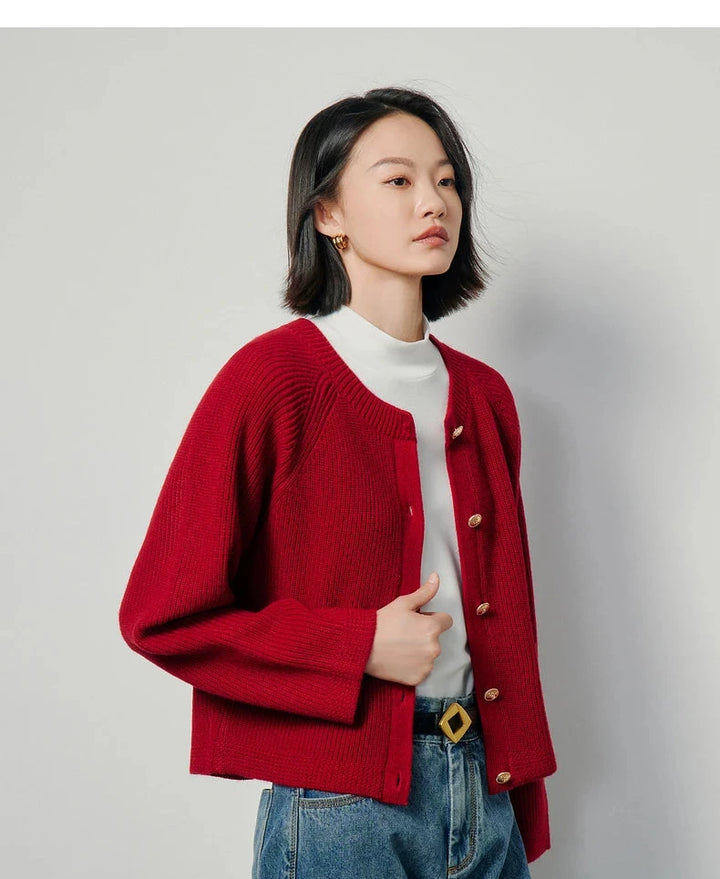 Classic O-neck Button Closed Cardigan