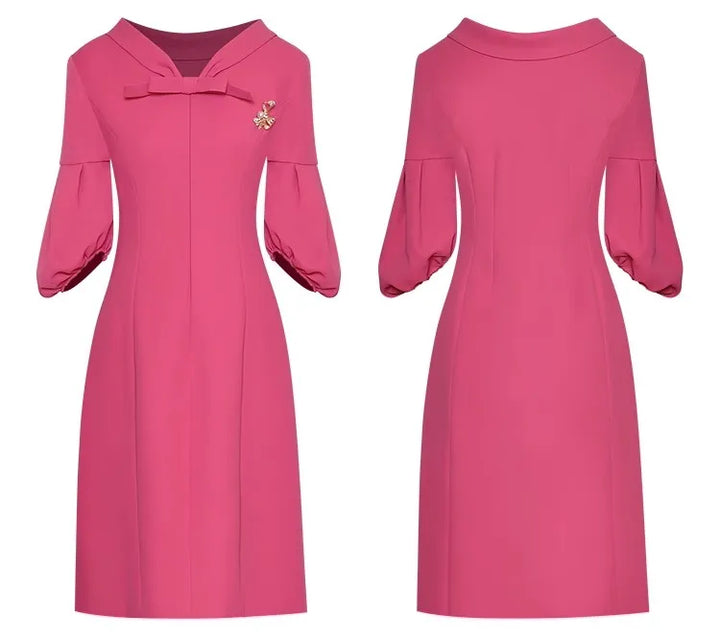 Elegant Simple Brooch Commuter Dress