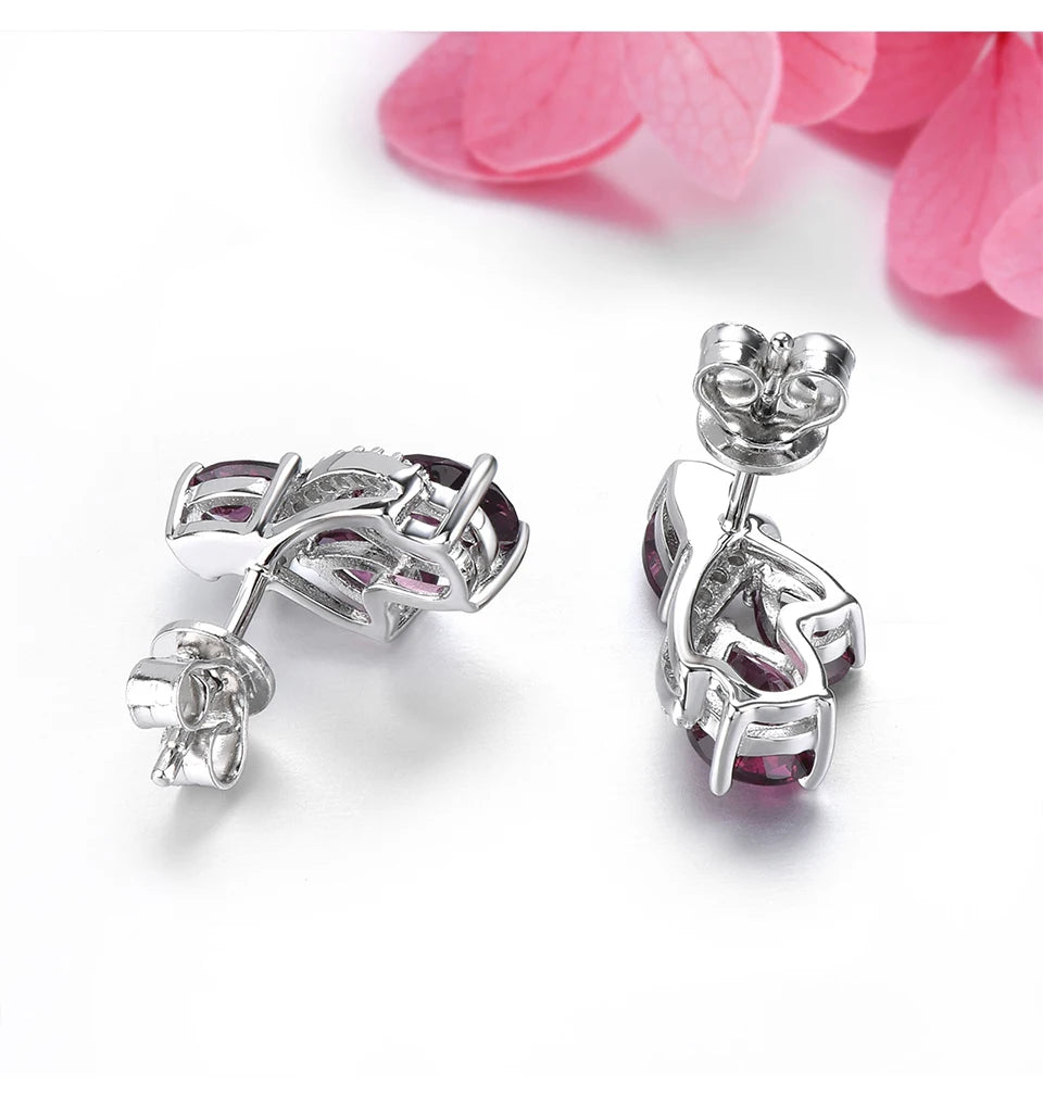 Natural Rhodolite Rose Garnet Stud Earrings