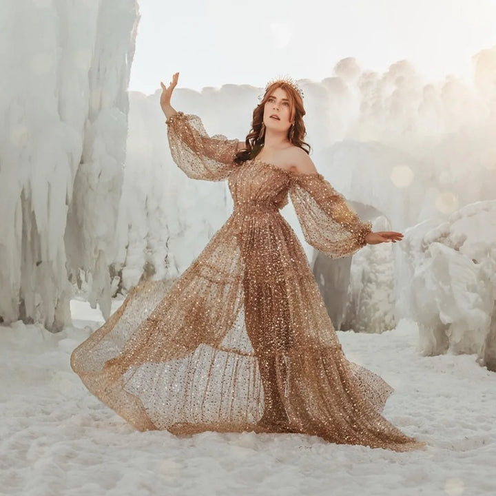 Alluring Pearl Sequins Maternity Dress