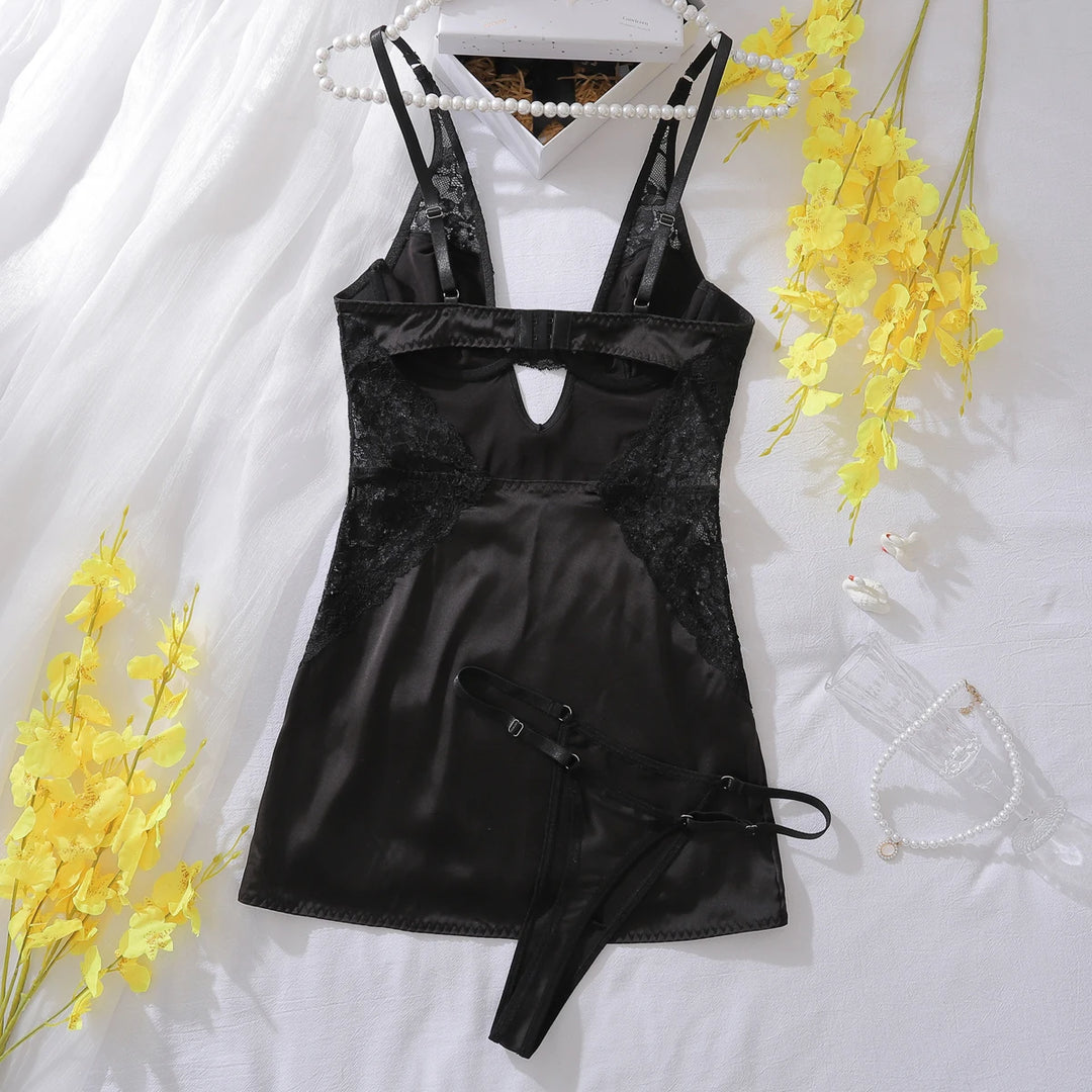 Refined Silk Deep-V Neck Nightwear