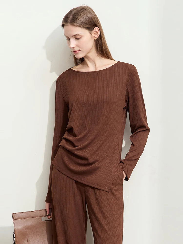 Asymmetrical Slit Long-sleeves Tops