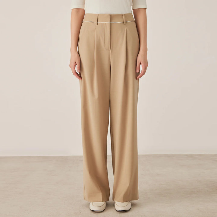 Classic Front Pleated Wool Blend Pants