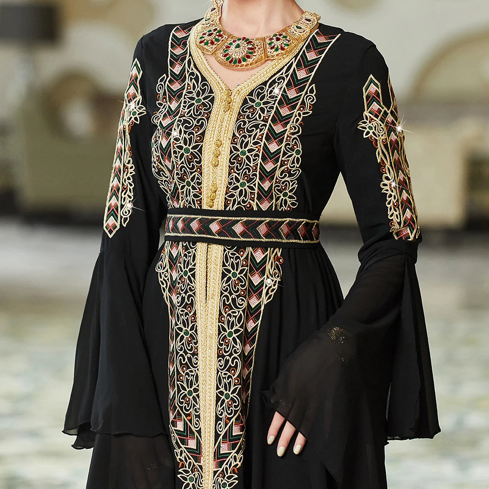 Flare Sleeve Diamond Embroidery Kaftan Abaya