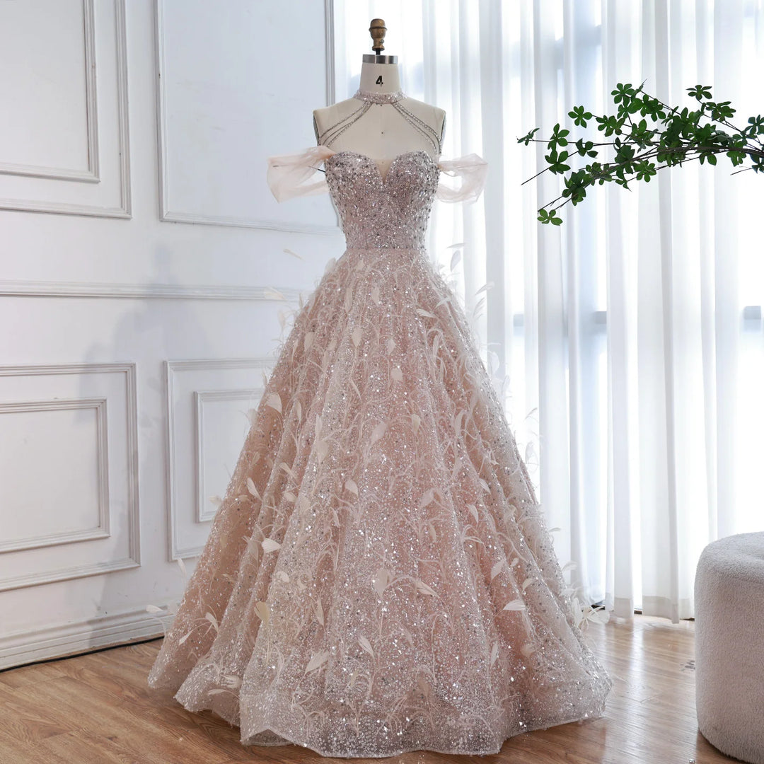 Lovely 3D Flower Beaded Evening Gown