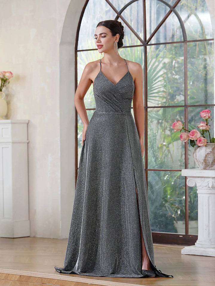 Glamorous Sparkle Spaghetti Strap Evening Dress
