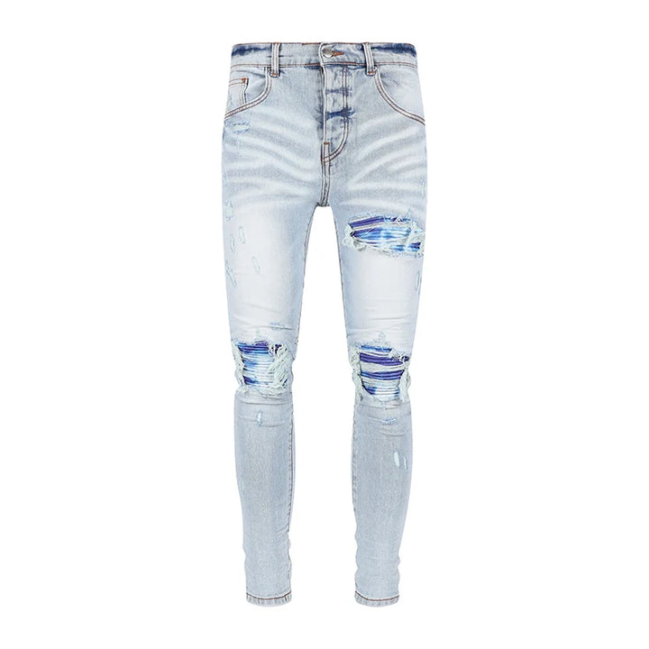 Trendy Perforated Patch Slim Jeans Pants