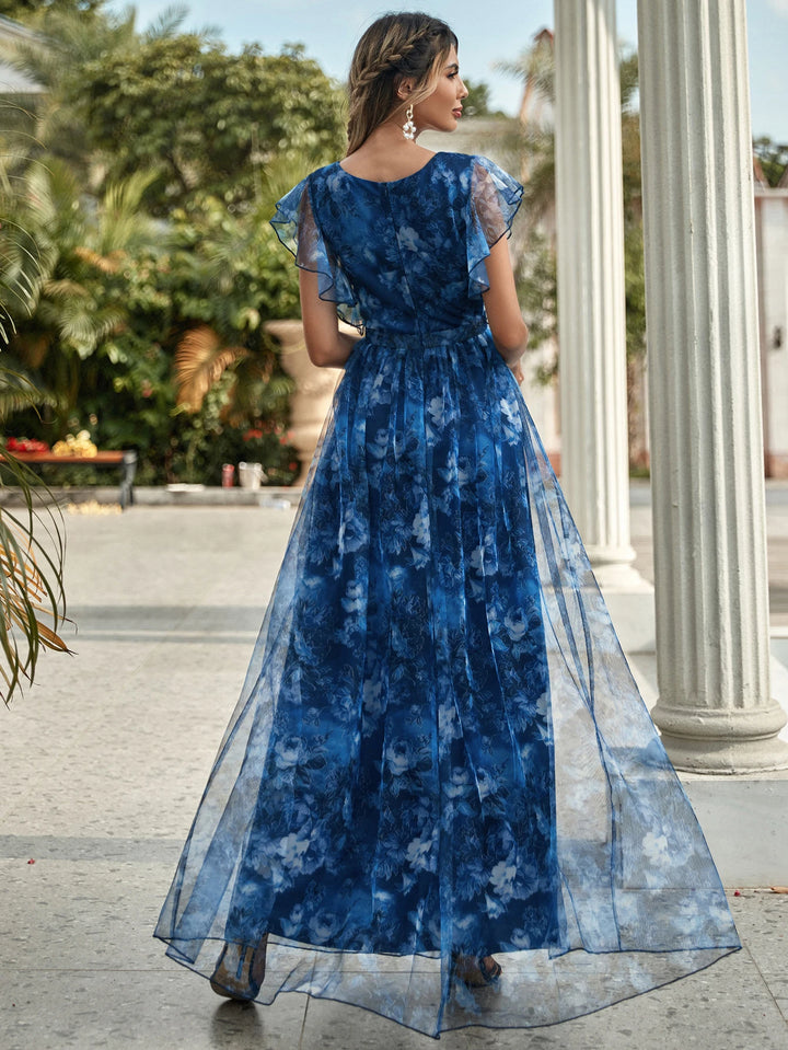 Stunning Ruffled Lace Evening Party Dress