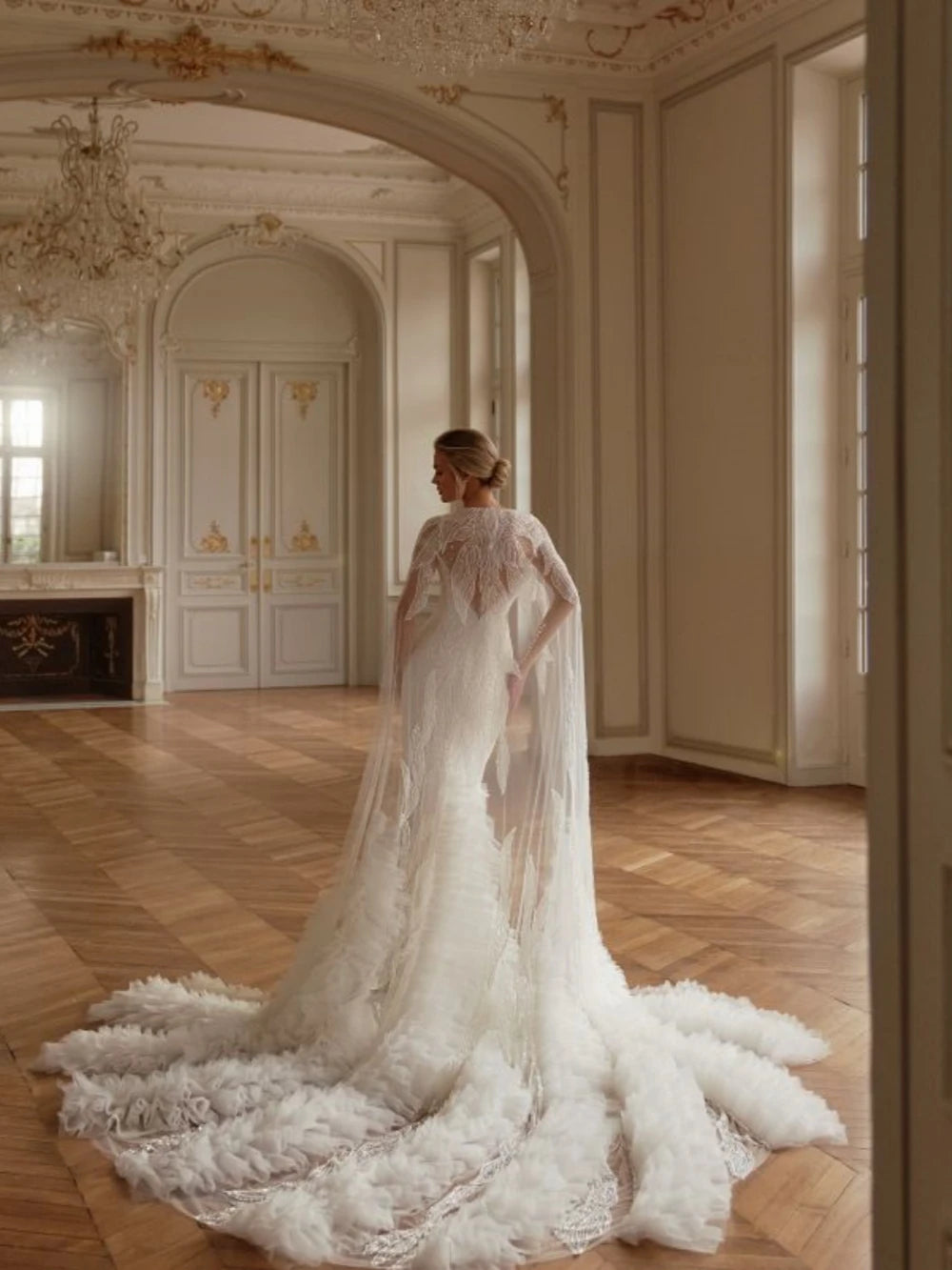 Charming Ruffles Beaded Bridal Dress