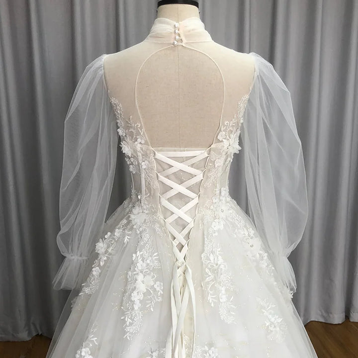 Appliques Court Train A-Line Wedding Dress