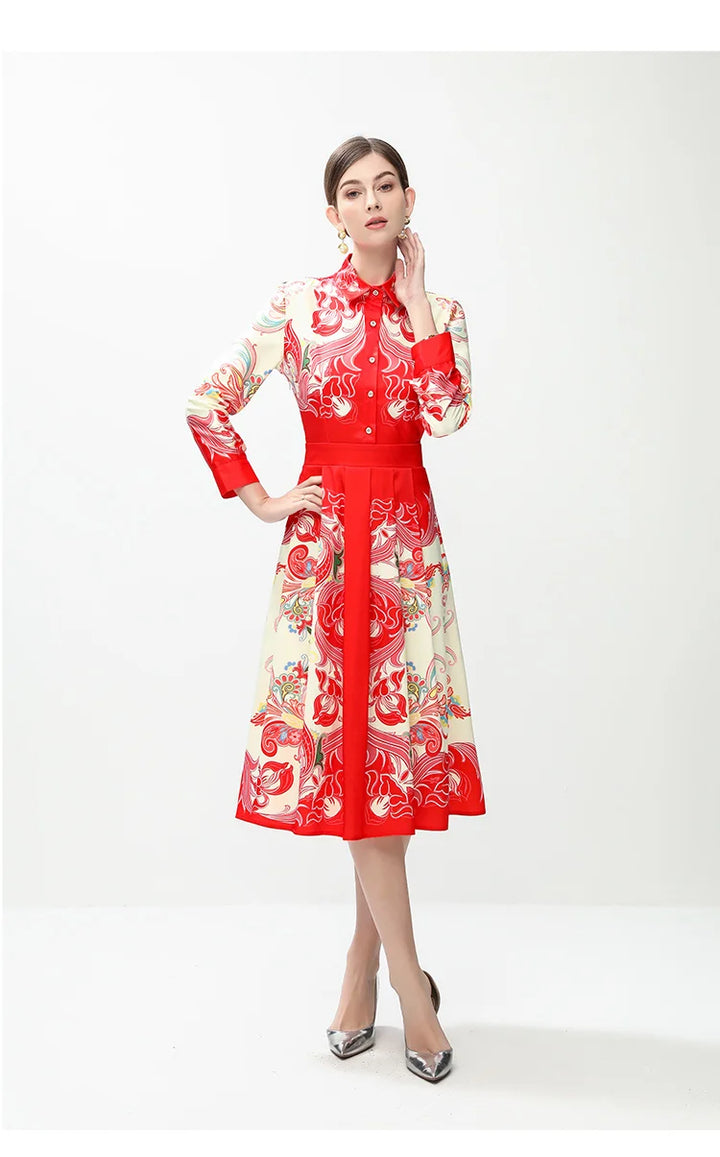 Lovely Turn-down Collar Midi Dress