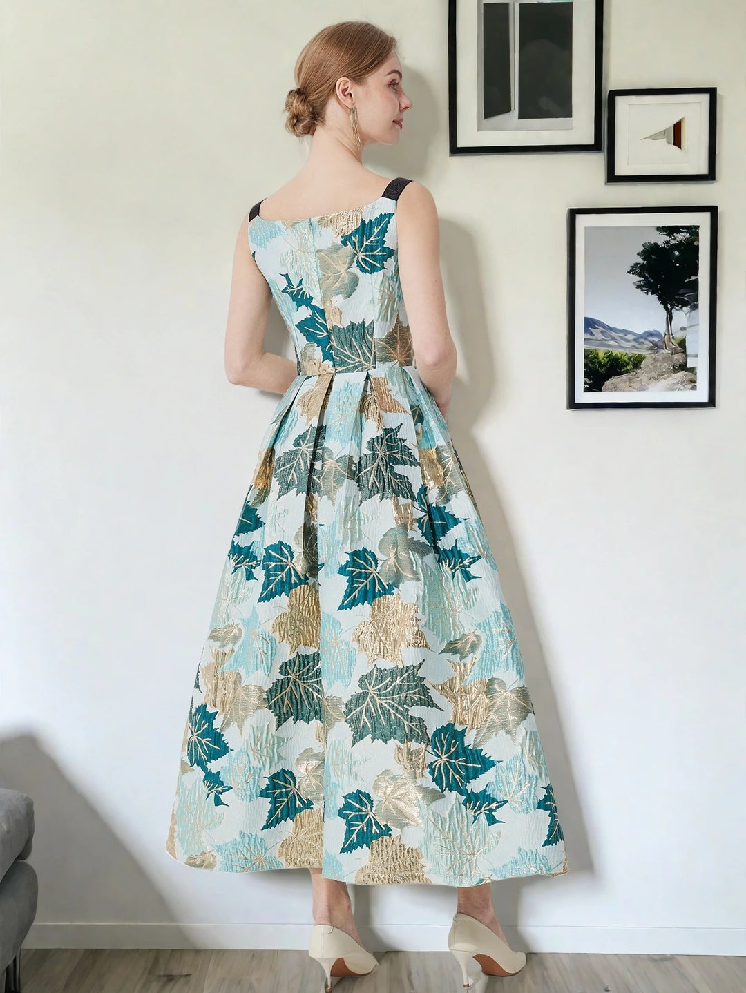 Elegant Jacquard Floral Party Dress