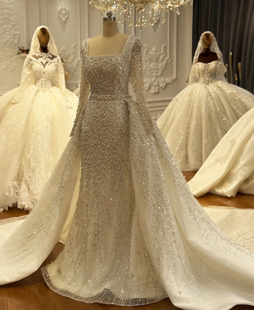 Lovely Appliques High-Neck Bridal Gown