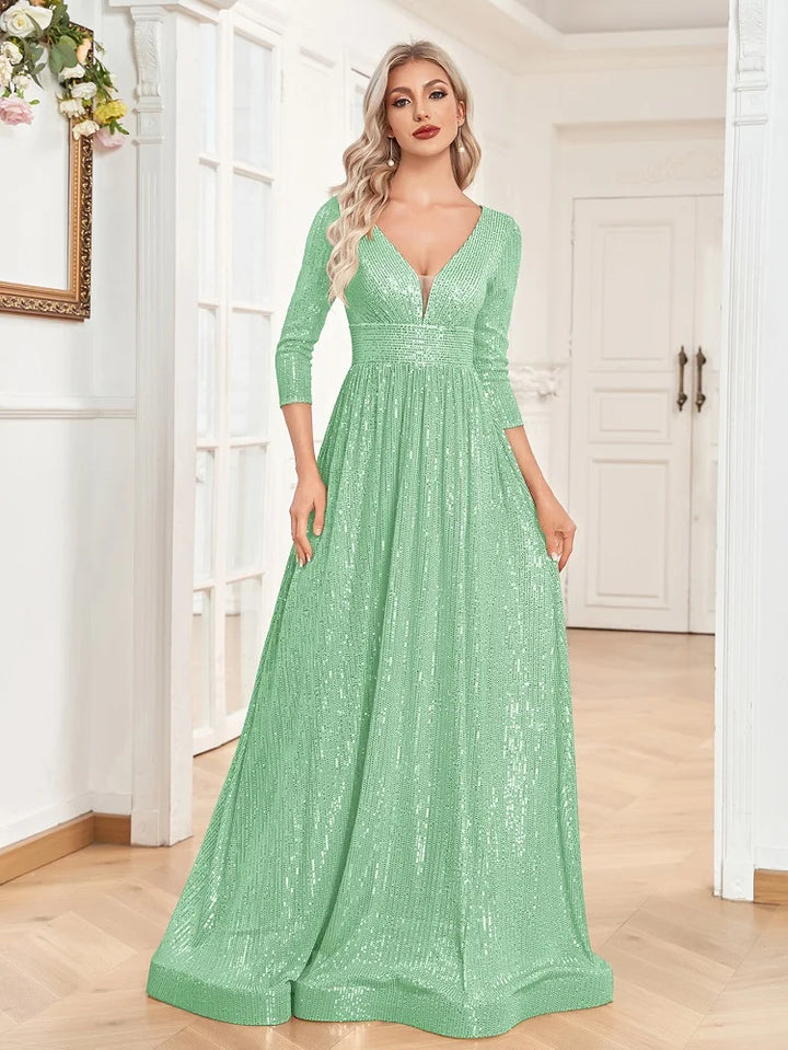 Romantic V-Neck Evening Dress
