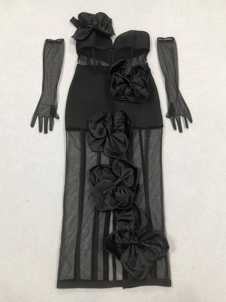 Stylish Mesh Flower Bodycon Dress