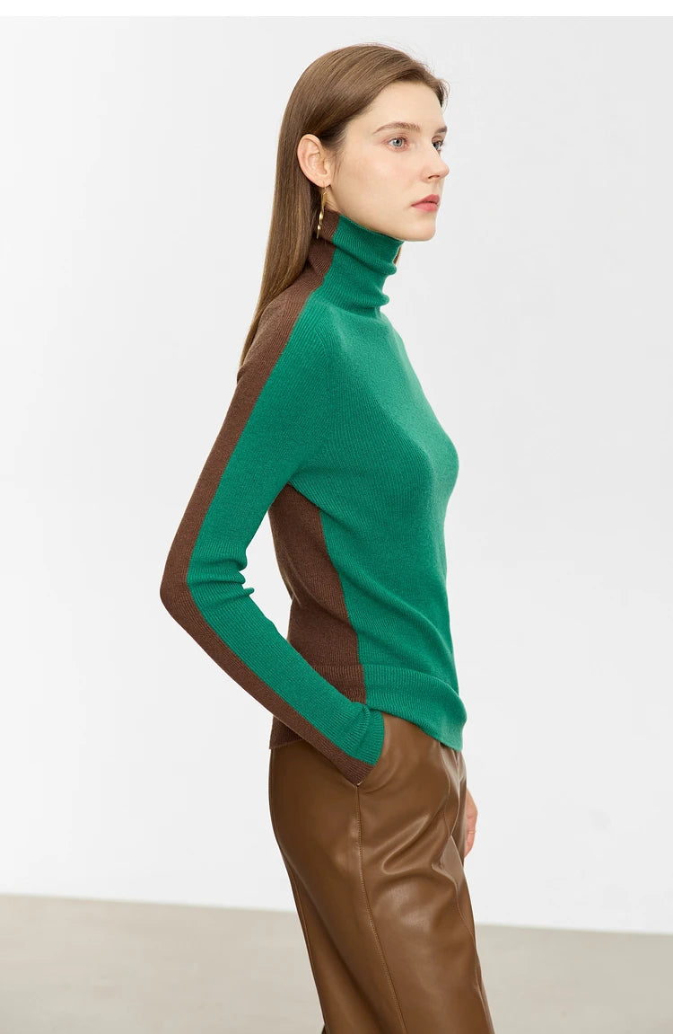 Double Sided Color Contrast Women's Turtleneck Sweater