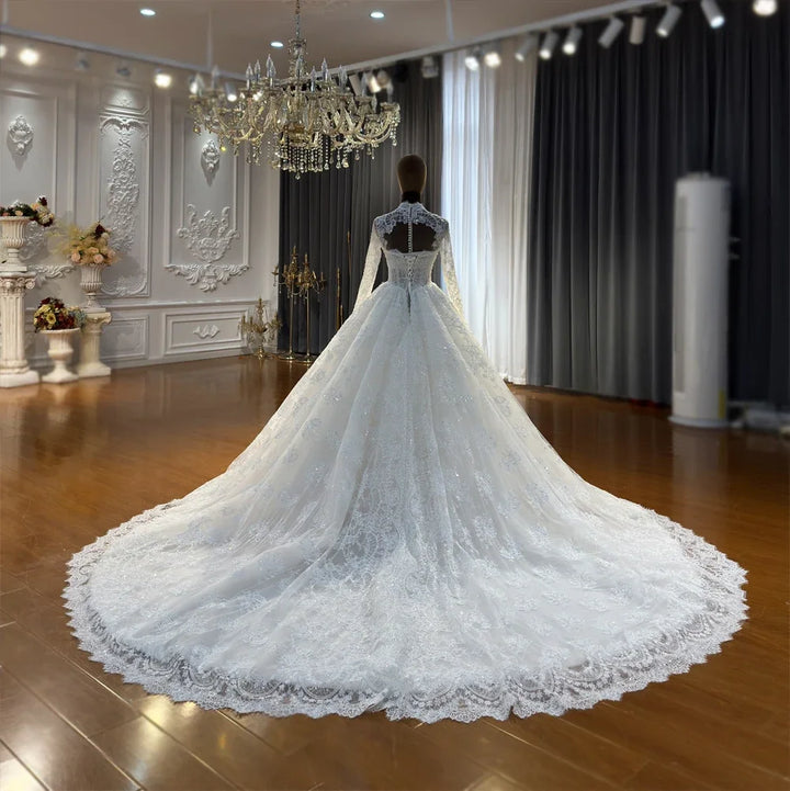 Elegant Beaded High Neck Arabic Bridal Gown