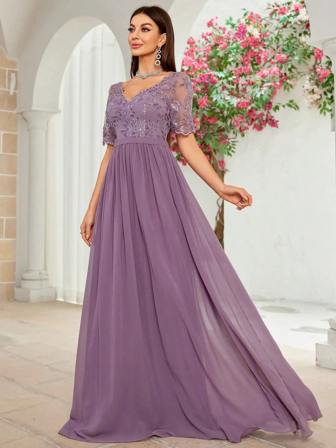 Sweet Embroidered Chiffon Evening Dress