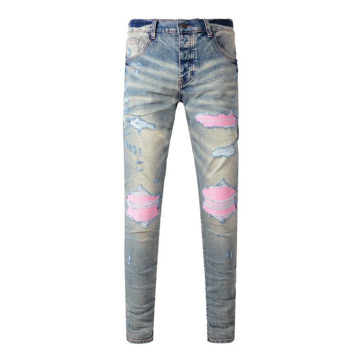 Sleek Patch Detail Slim Denim Jeans Pants