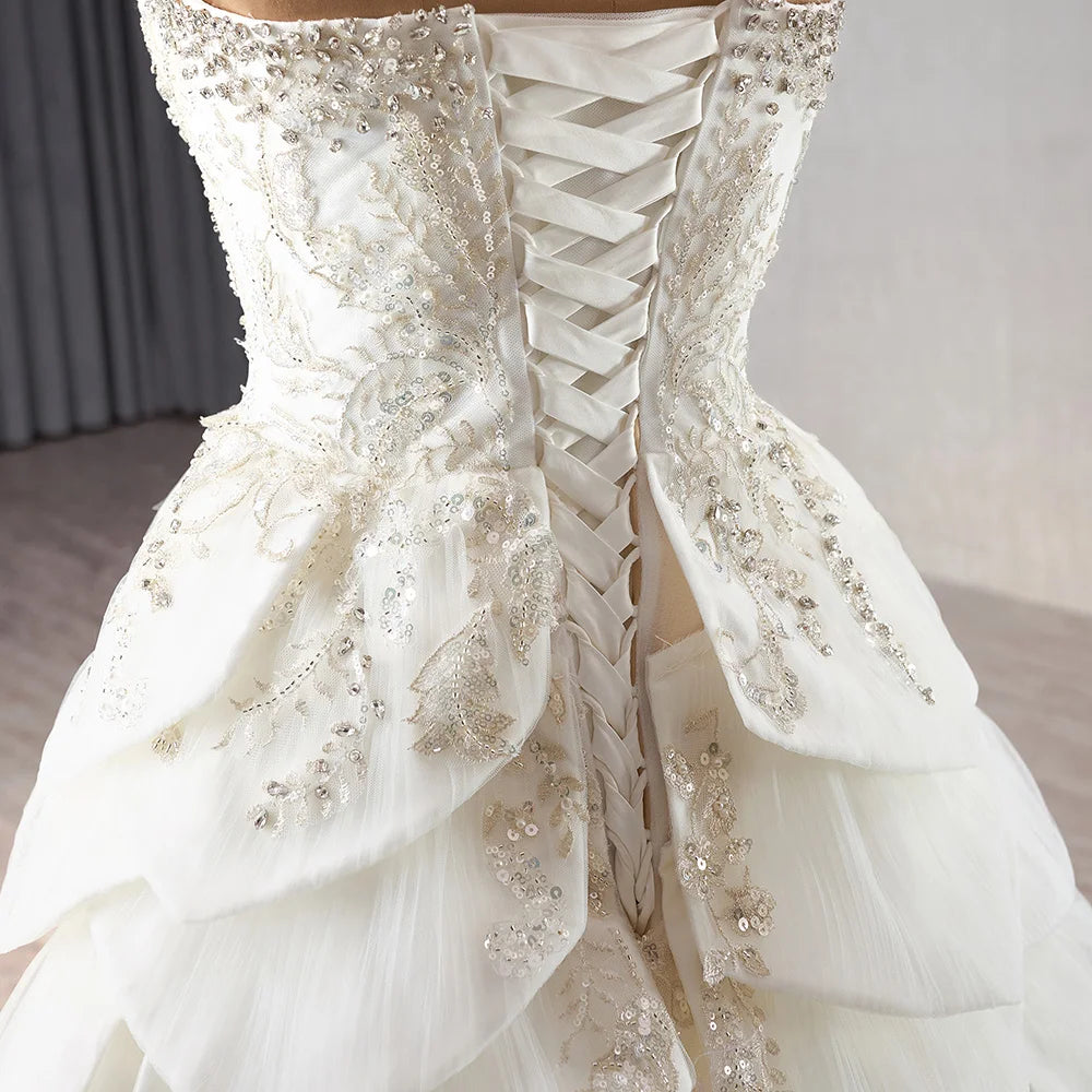 Luxury Pearls Split Wedding Gown